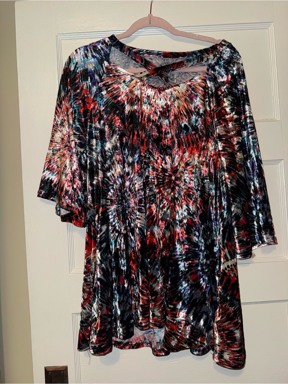 Firework print velvet 3/4 sleeve tunic top